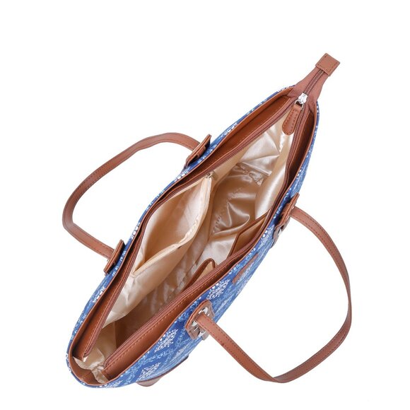 Blue Print Shoulder Tote Bag for Ladies, Hand Crafted Fabric Satchel Handbags - Picture 5 of 10